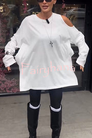 Various Ways Cutout Shoulder Long Sleeve Side Button Relaxed T-shirts
