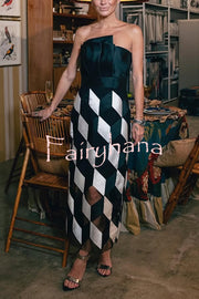 Sexy Tube Top and Backless Rhombus Contrast Midi Dress