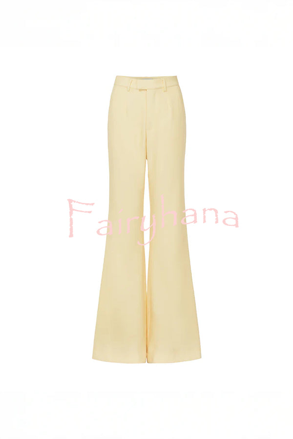 Every Occasion Crepe Panel Ruffles Strapless Top and High Rise Pocketed Flare Pants Set