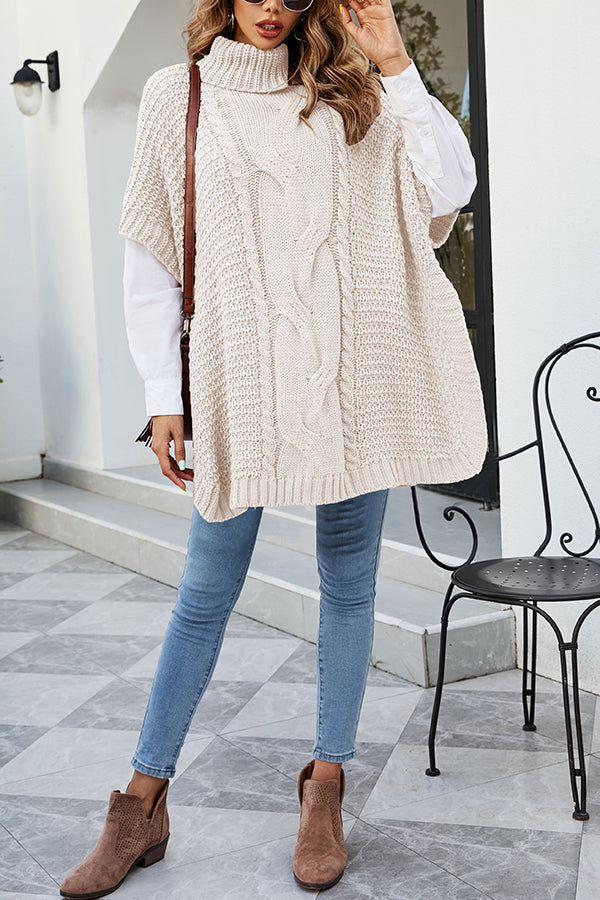 Solid Color Loose Turtleneck Shawl-style Knit Sweater