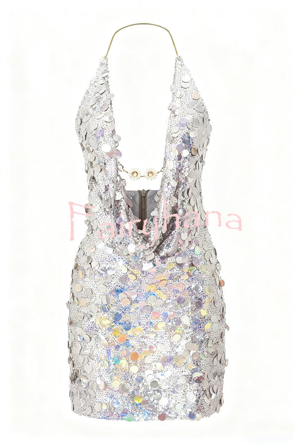 Sexy Halter Neck Sequined Open Back Mini Dress