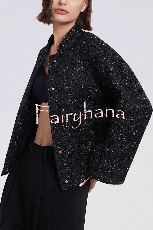 Fashion Sequin Long Sleeve Casual Pocket Loose Jacket