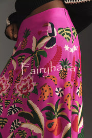 Creative Tropical Rainforest Unique Print High Rise Midi Skirt