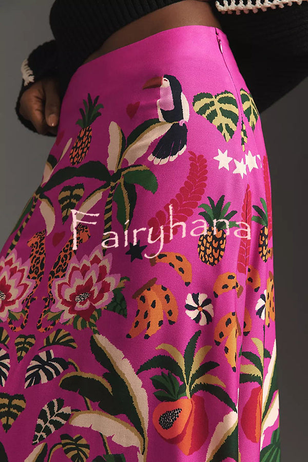 Creative Tropical Rainforest Unique Print High Rise Midi Skirt