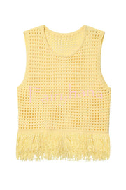 Solid Color Round Neck Sleeveless Hollow Tassel Loose Vest