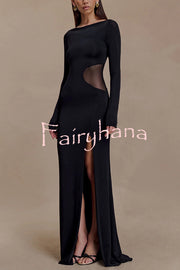 Fashion Long-sleeved Slim Sexy Hollow Slit Maxi Dress