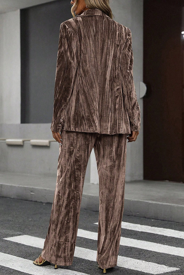 Solid Color Velvet Loose Long-sleeved Top and Elastic Waist Pocket Casual Straight-leg Pants Set