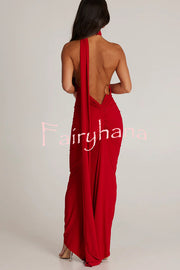 Sexy Backless Pleated Slim Solid Color Sleeveless Elegant Maxi Dress
