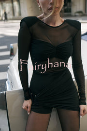 Sexy Mesh See-through Long-sleeved Backless Pleated Rompers
