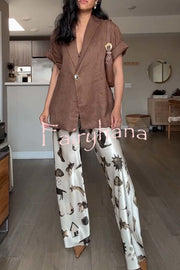 The Finishing Touch Satin Unique Print Elastic Waist Wide Leg Pants