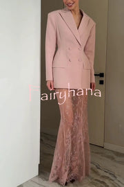 Solid Color Lapel Long Sleeve Waist Double-breasted Blazer