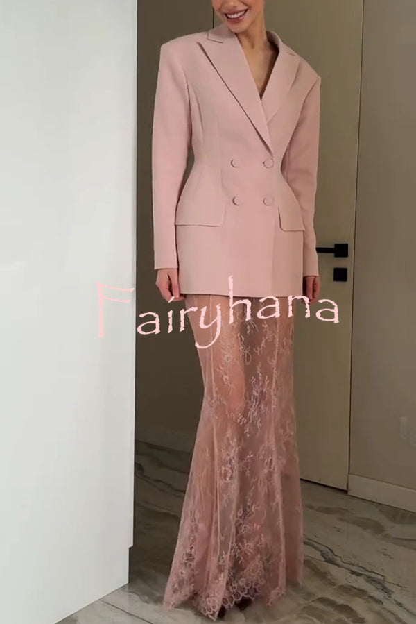 Solid Color Lapel Long Sleeve Waist Double-breasted Blazer