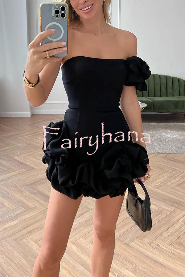 Delightful and Elegant Vibe Off Shoulder Flounce Bottom Mini Dress