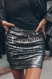The Perfect Match Glitter Fabric Ruched Elastic Waist Mini Skirt