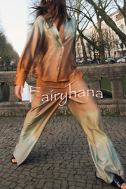 Fashion Gradient Print Casual Pocket Straight Pants