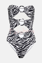 Marsie Zebra-print Ring Cutout Details Off Shoulder Stretch One-Piece Swimsuit