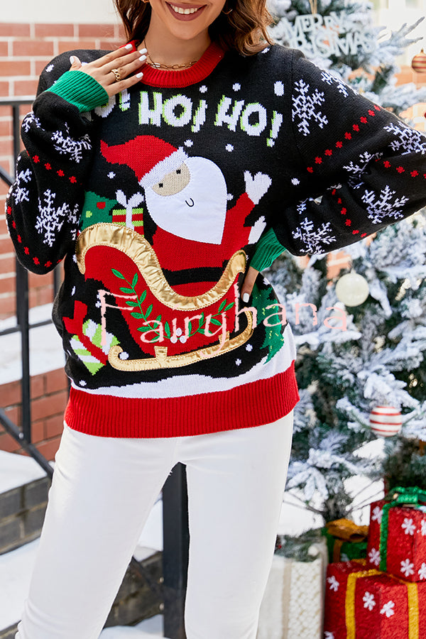 Christmas Print Crew Neck Long Sleeve Sweater