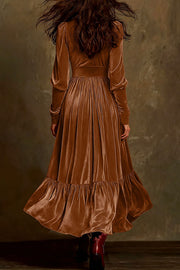 Fashionable Velvet V-neck Long-sleeved High-waisted Maxi Dress