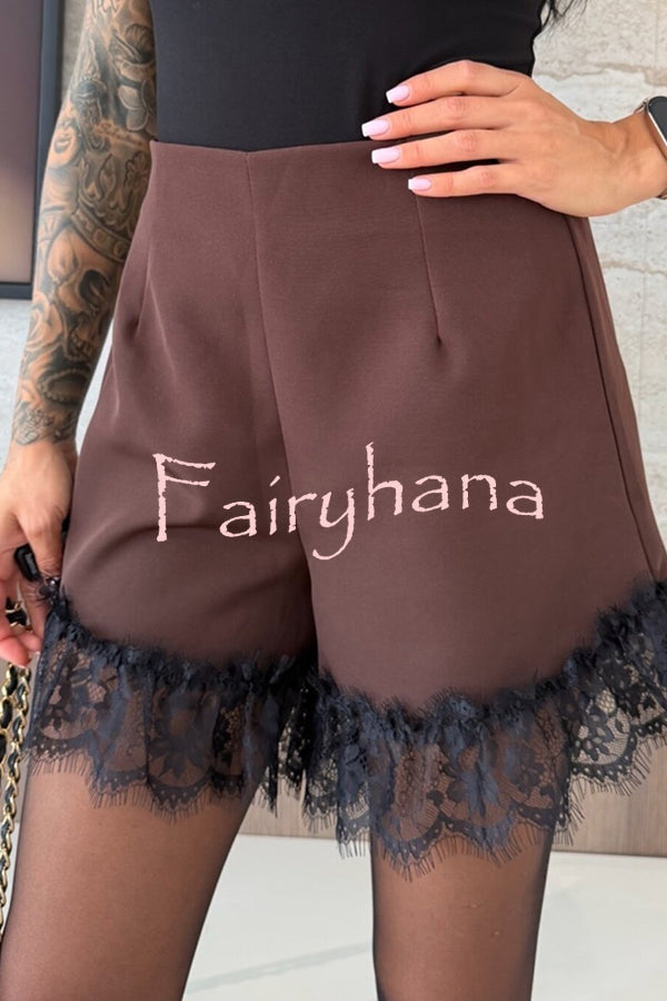 Amazing Items Lace Trim High Rise Elastic Waist Loose Mini Shorts