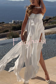 Resort Style Romantic Ruffles Open Back Stars Decorated Beach Maxi Dress