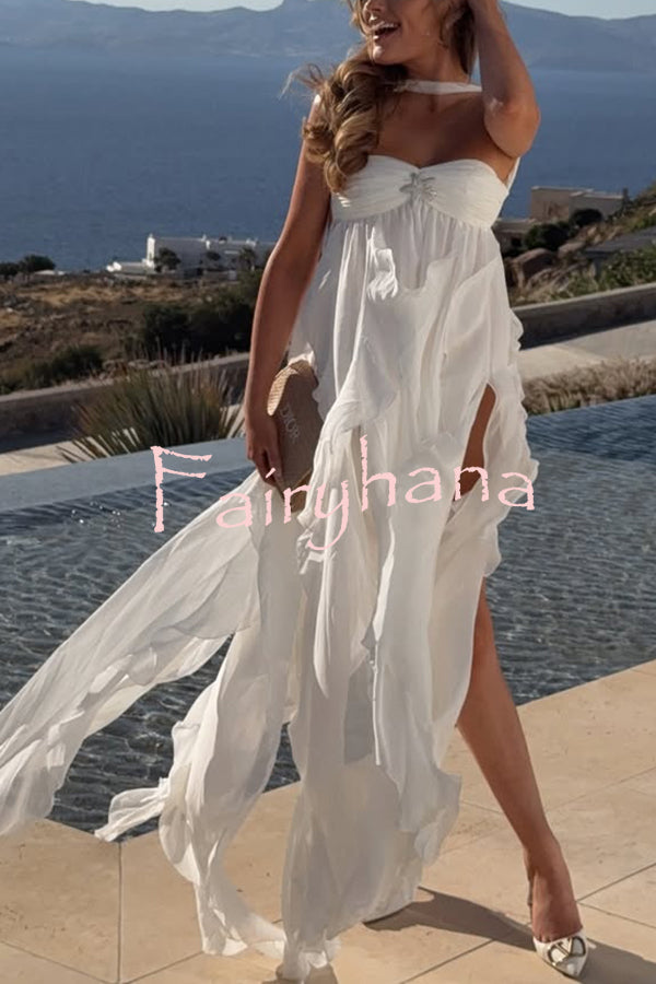 Resort Style Romantic Ruffles Open Back Stars Decorated Beach Maxi Dress