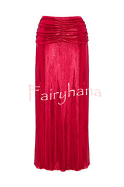 Solid Color Shiny Fabric Irregular Loose Beach Stretch Skirt