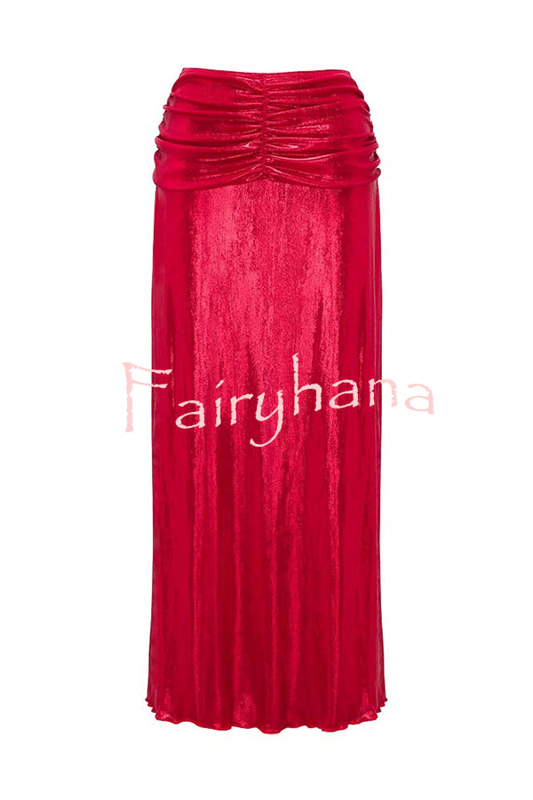 Solid Color Shiny Fabric Irregular Loose Beach Stretch Skirt