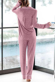 Home-style Loose-fitting Long-sleeved Pocket Shirt and Elastic Waist Casual Pants Set