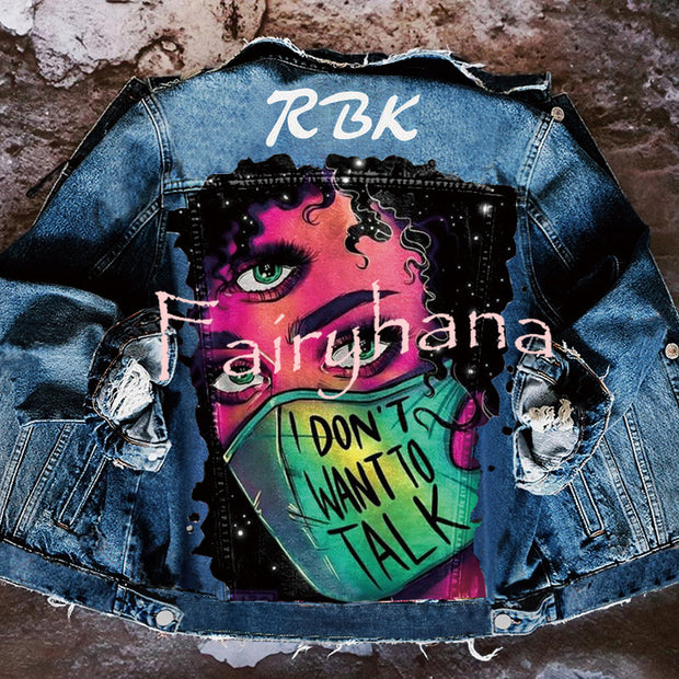 Halloween Print Long Sleeve Denim Jacket