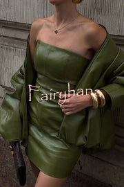 Solid Color Loose Long Sleeve Pocket Casual Leather Jacket