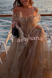 By The Sea Organza Ruffle High Low Hem Slip A-line Maxi Dress