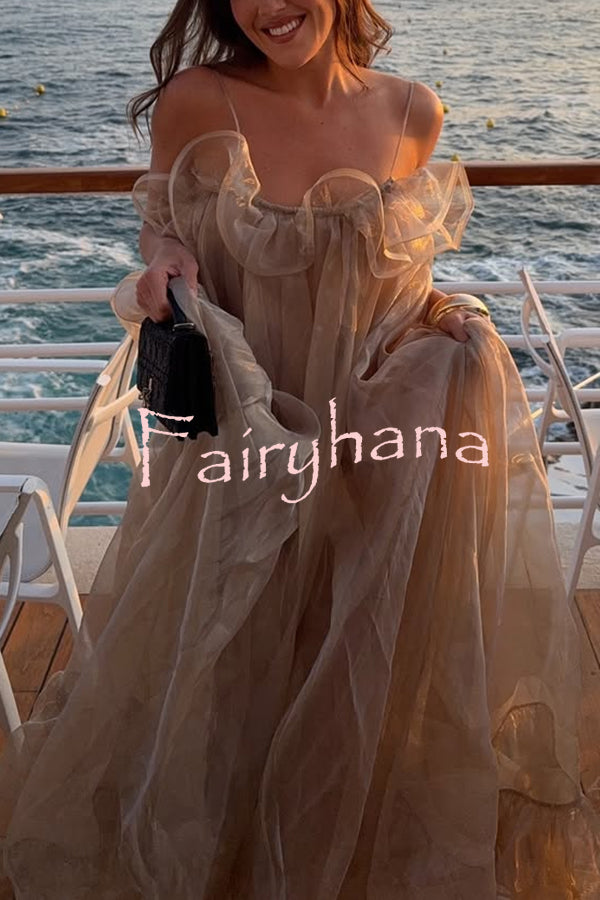 By The Sea Organza Ruffle High Low Hem Slip A-line Maxi Dress
