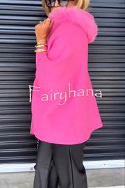 Warm Call Knit Long Sleeve Zipper Plush Hooded Pocket Loose Cardigan