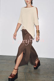 Fashion Slim-fit One-shoulder Stretch Bodysuit and Casual Side-slit Pants Set