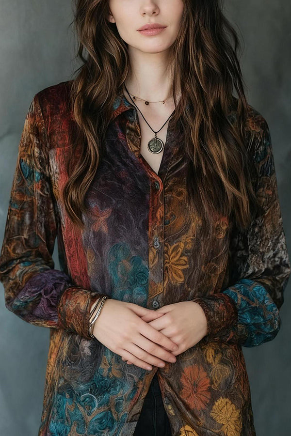 Unique Print Retro Long-sleeved Casual Shirt