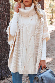 Solid Color Loose Turtleneck Shawl-style Knit Sweater