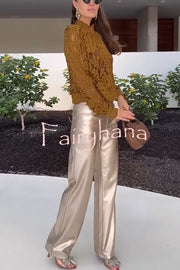 Ceyvan Metallic Fabric High-waist Pocket Straight Leg Stretch Pants