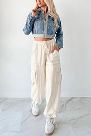 Fashionable Patchwork Hooded Casual Long-sleeved Denim Jacket