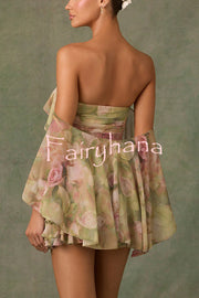 Chiffon Floral Print Elegant Multi-Layered Ruffle Mini Dress