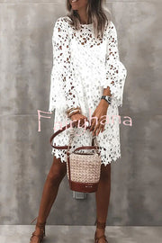 Pretty Presence Floral Crochet Lace Bell Sleeve Mini Dress