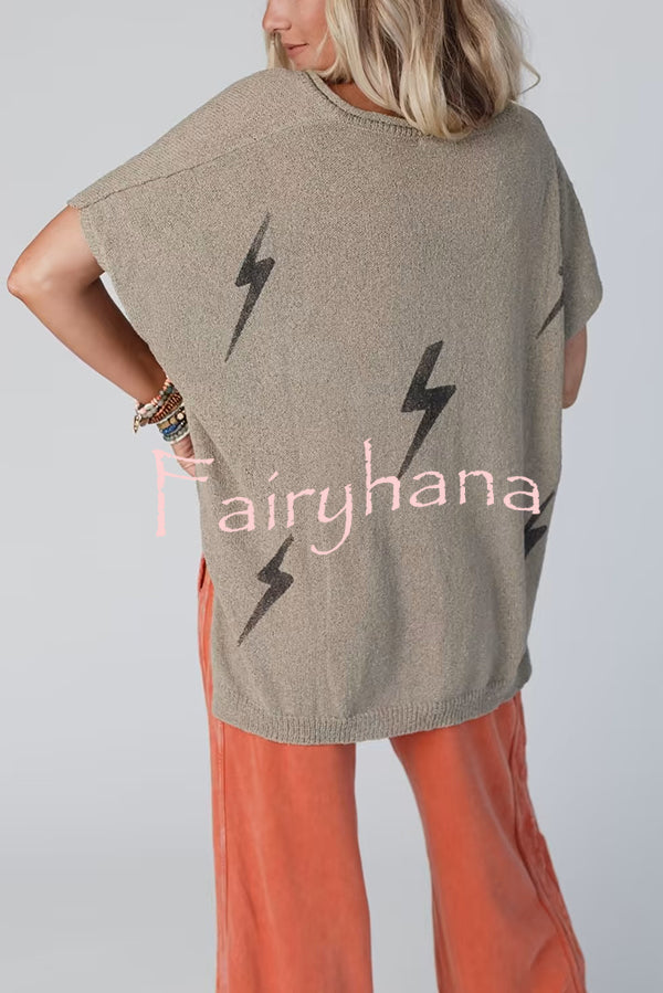 Lightning Pattern Loose Batwing Sleeve Knit Top
