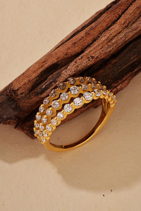 Fashionable Three-layer Micro-paved Zircon Ring