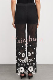 Fashion Hollow Hook Elastic Waist Casual Wide-leg Pants