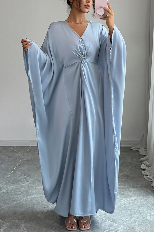 Solid Color Elegant V-neck Knot Decoration Loose Maxi Dress