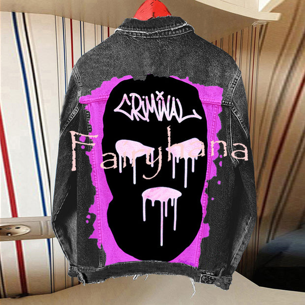 Halloween Print Long Sleeve Denim Jacket