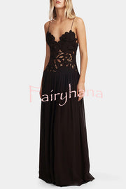 Stephanie Flower Crochet Lace Bust Chiffon Fluffy Hem Maxi Dress