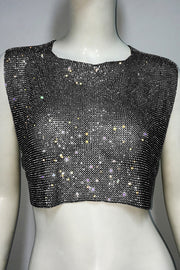 Sexy Metallic Rhinestone Backless Chain Vest