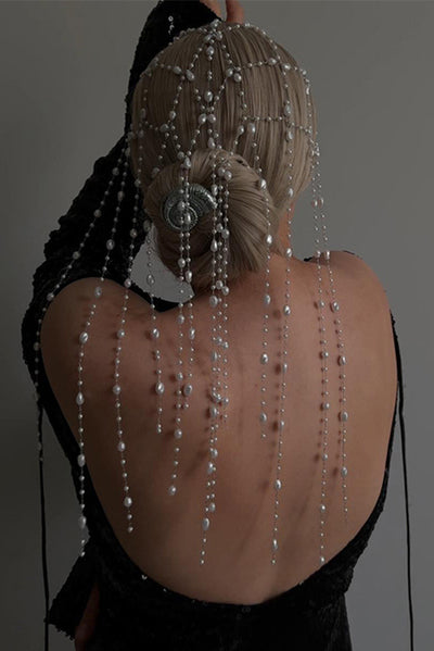 Fashionable Mesh Pearl Tassel Headband