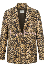 Catwalk Leopard Single Button Long Sleeve Pocketed Lapel Boyfriend Blazer