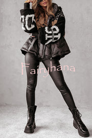 Stylish Denim Knit Long-sleeved Patchwork Hooded Pocket Thickened Jacket